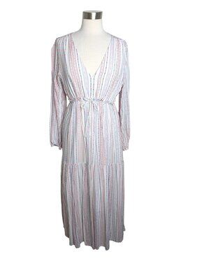 Few Moda Boho Size S/M Coastal Cowgirl Striped Long Sleeve Tiered Maxi Dress